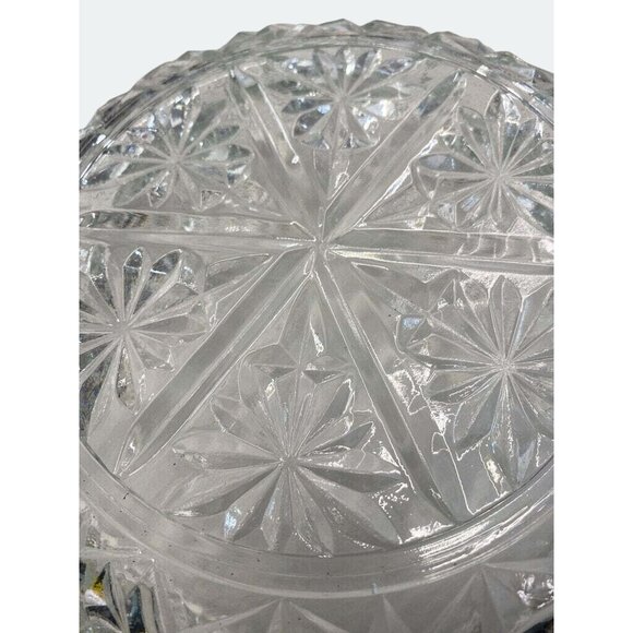 Vintage Clear Pressed Glass Serving Bowl With Starburst & Diamond Design - Picture 4 of 4